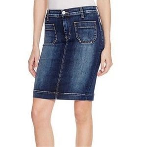 Hudson Fiona Sailor Pencil Skirt Dark Distressed Wash  Zipper Front Back Pockets
